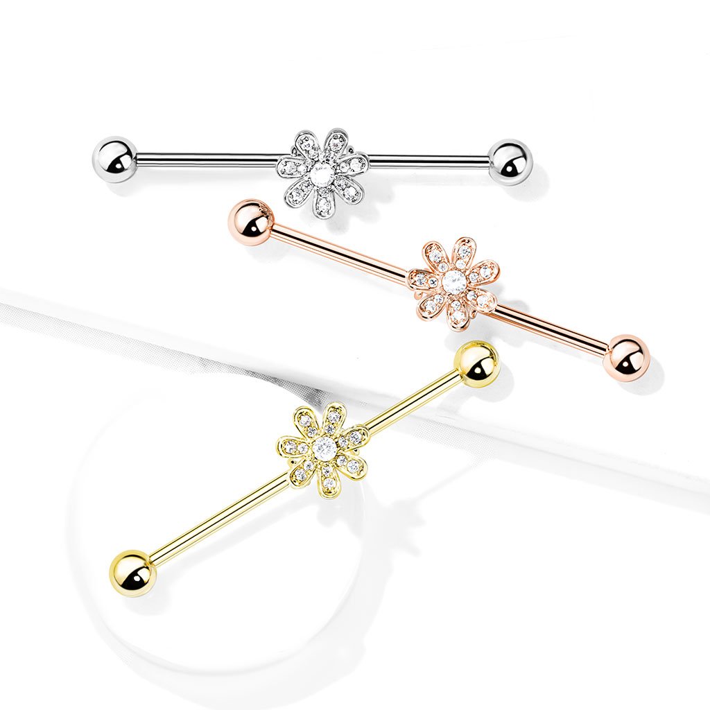 Micro Cz Paved Flower 316l Surgical Steel Industrial Barbells